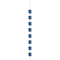 Blue hanging decor with "18" glitz design, 5ft long, festive party decoration by Unique for celebrating 18th birthdays.