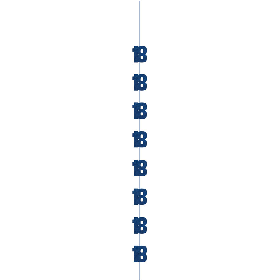 Blue hanging decor with "18" glitz design, 5ft long, festive party decoration by Unique for celebrating 18th birthdays.