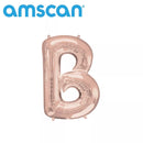 Rose gold Anagram foil balloon in 16-inch letter B, shiny metallic finish, designed for celebrations and decorative displays.