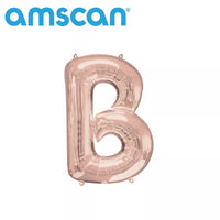 Rose gold Anagram foil balloon in 16-inch letter B, shiny metallic finish, designed for celebrations and decorative displays.
