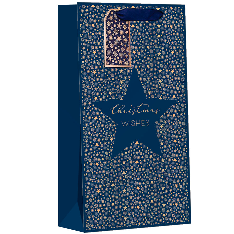Gift Bags Christmas Star Double Bottle 6pk