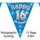 Bunting 11 Flags Blue Holographic Birthday Age 16