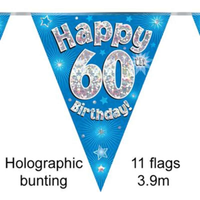 Bunting 11 Flags Blue Holographic Birthday Age 60