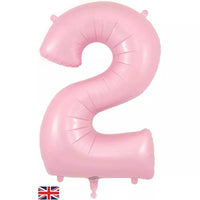 Oaktree 34-inch matte pink foil number 2 balloon, festive decoration, shiny surface, designed for celebrations and parties.