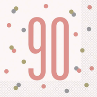Rose Gold Glitz 90th Birthday Napkins 16pk