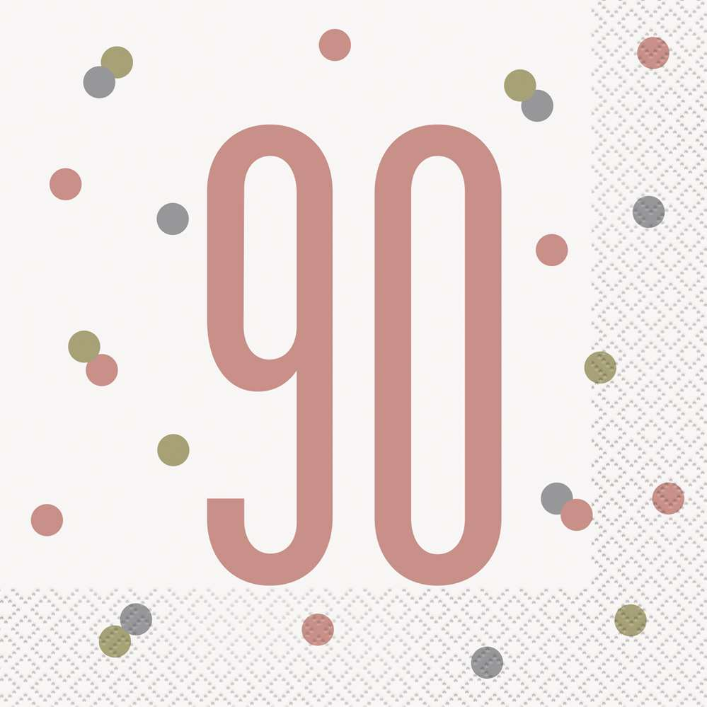 Rose Gold Glitz 90th Birthday Napkins 16pk