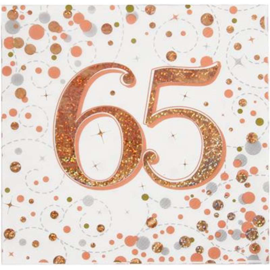 Oaktree Fizz Age 65 Rose Gold Napkins 16pk
