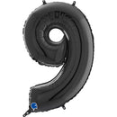 Black 26-inch Grabo foil number 9 balloon, shiny and reflective, perfect for celebrations and event decorations.