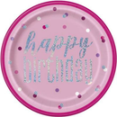 Unique 8 Pack Plates Pink Glitz Happy Birthday 9