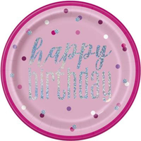 Unique 8 Pack Plates Pink Glitz Happy Birthday 9