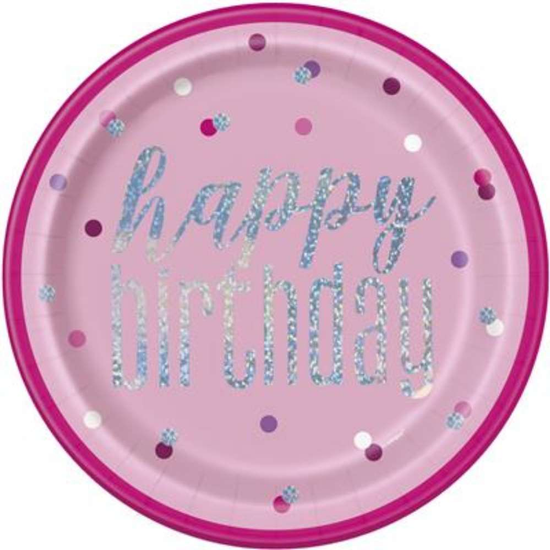 Unique 8 Pack Plates Pink Glitz Happy Birthday 9