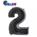 Black 40-inch Grabo foil balloon shaped as the number 2, shiny metallic finish, suitable for celebrations and decorations.