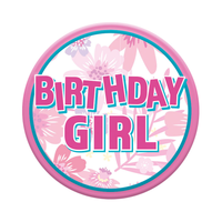 Six small birthday open badges by Tiger Feet with colorful designs for celebrating special occasions.