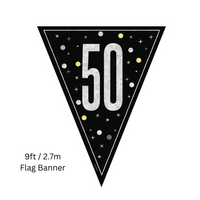 Unique Flag Banner Black Glitz Age 50 9ft
