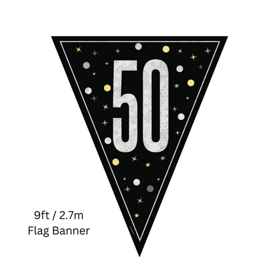 Unique Flag Banner Black Glitz Age 50 9ft