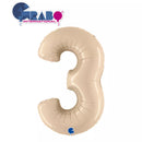 Cream satin foil balloon shaped as the number 3 from Grabo, measuring 40 inches tall, perfect for celebrations.