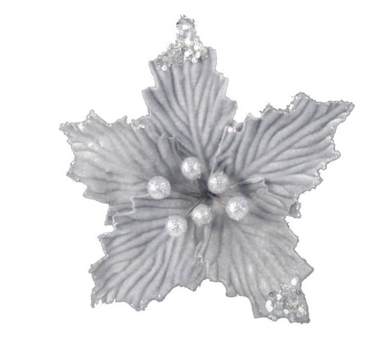 Davies Products Decoration Poinsettia Silver 25cm