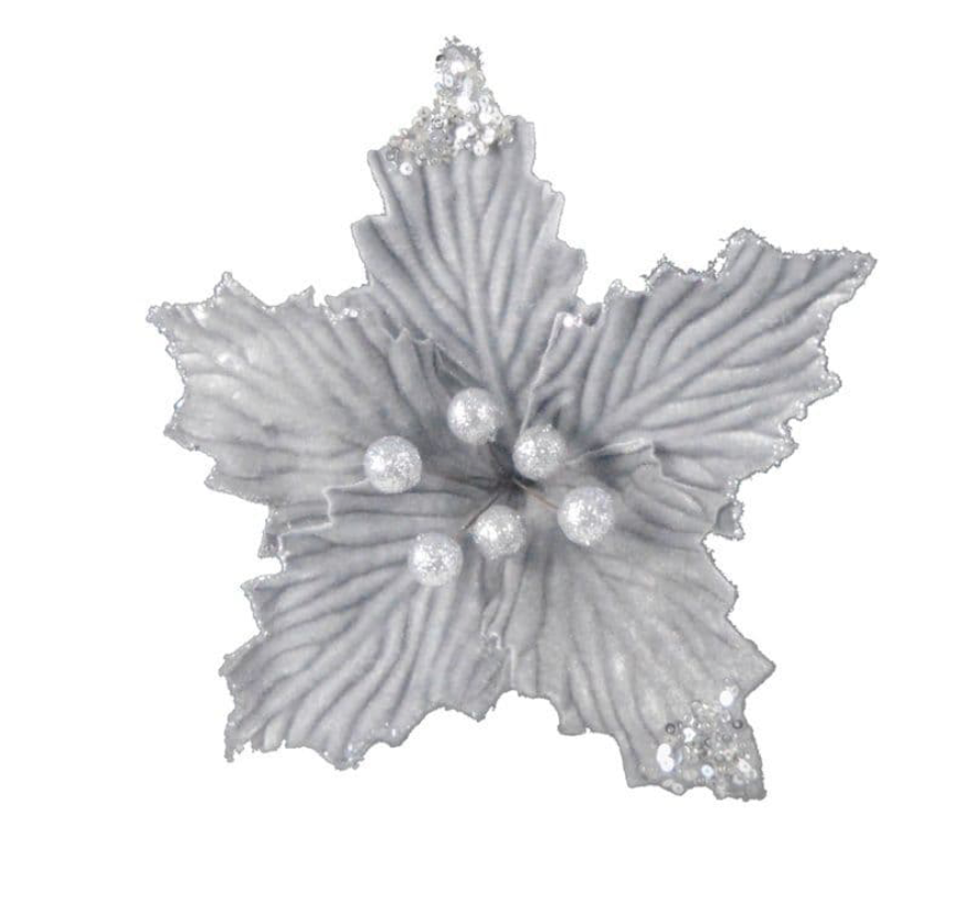 Davies Products Decoration Poinsettia Silver 25cm