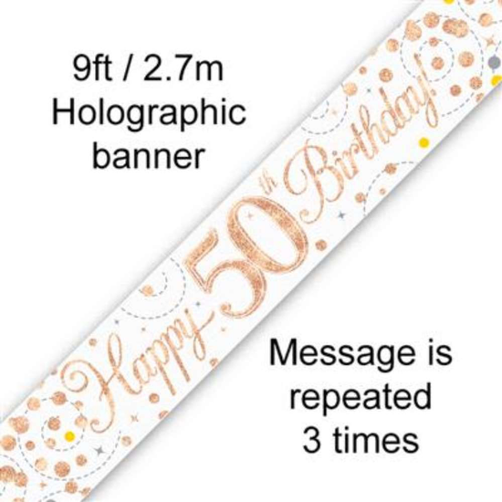Oaktree Banner Sparkling Fizz Age 50 Rose Gold 9ft