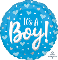 Anagram It's A Boy Hearts & Dots 18" Foil Balloon