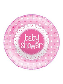 Oaktree 8 Pack Plates Baby Shower Pink 23cm