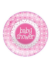 Oaktree 8 Pack Plates Baby Shower Pink 23cm