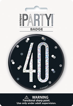 Unique Badge Black Glitz Age 40 3