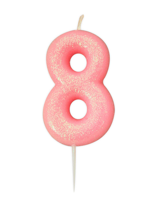 Creative Party Candle Number 8 Glitter Pink 7cm