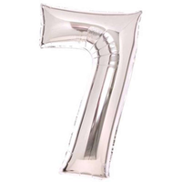 Silver 34-inch Anagram foil balloon shaped as the number 7, perfect for celebrations and decorations.