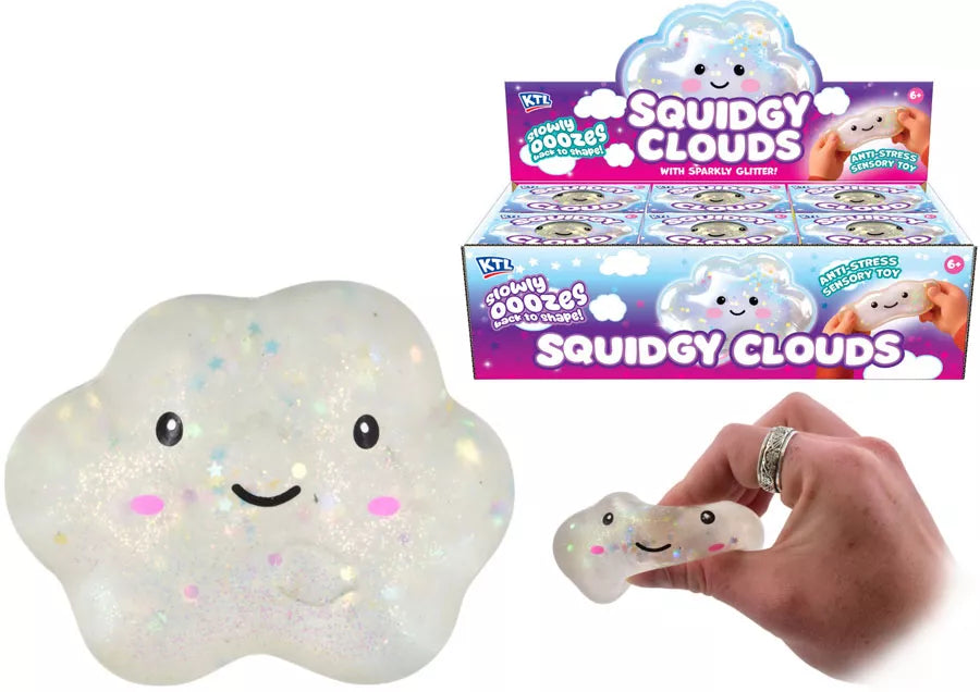 Colorful Squidgy Cloud toy by Kandy Toys, soft and squishy sensory stress relief toy with cloud shape and vibrant colors.