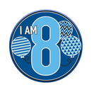 Six small Tiger Feet birthday badges featuring the number 8, perfect for celebrating an eighth birthday.