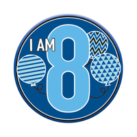 Six small Tiger Feet birthday badges featuring the number 8, perfect for celebrating an eighth birthday.