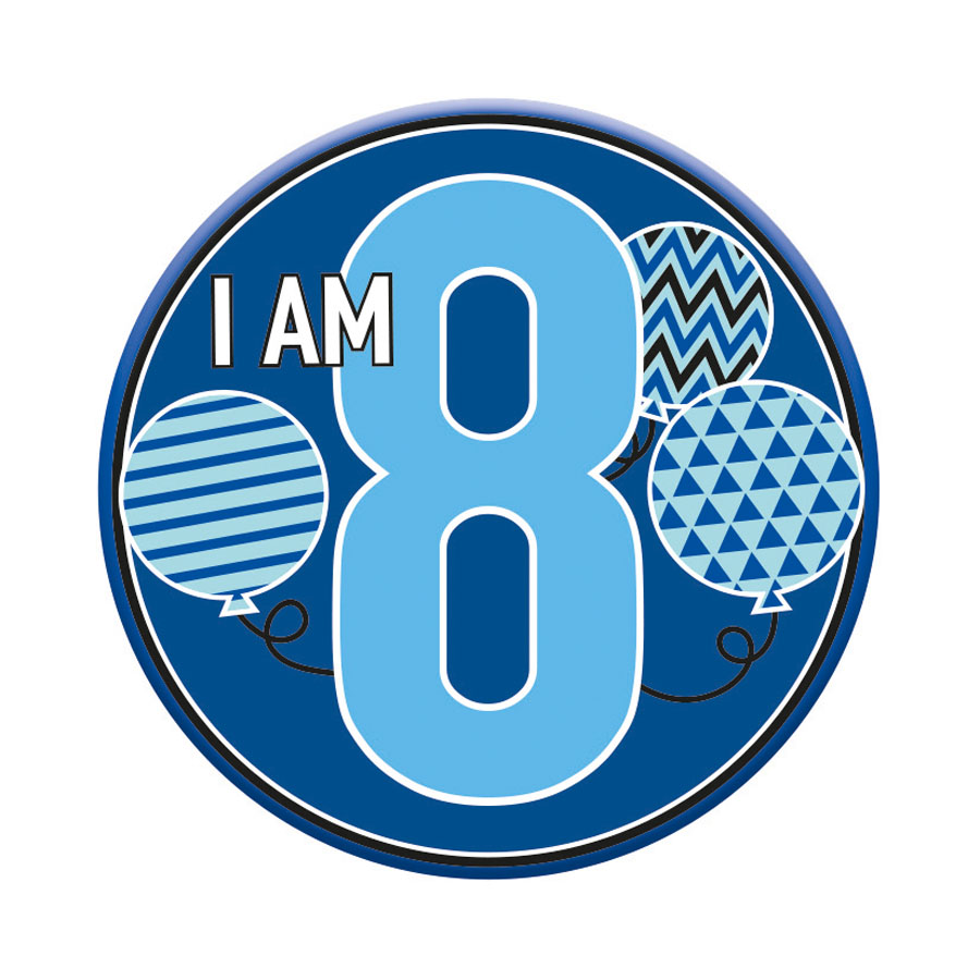 Six small Tiger Feet birthday badges featuring the number 8, perfect for celebrating an eighth birthday.