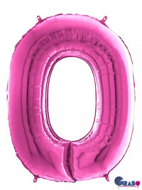 Pink 26-inch Grabo foil number 0 balloon inflated and floating against a plain background.