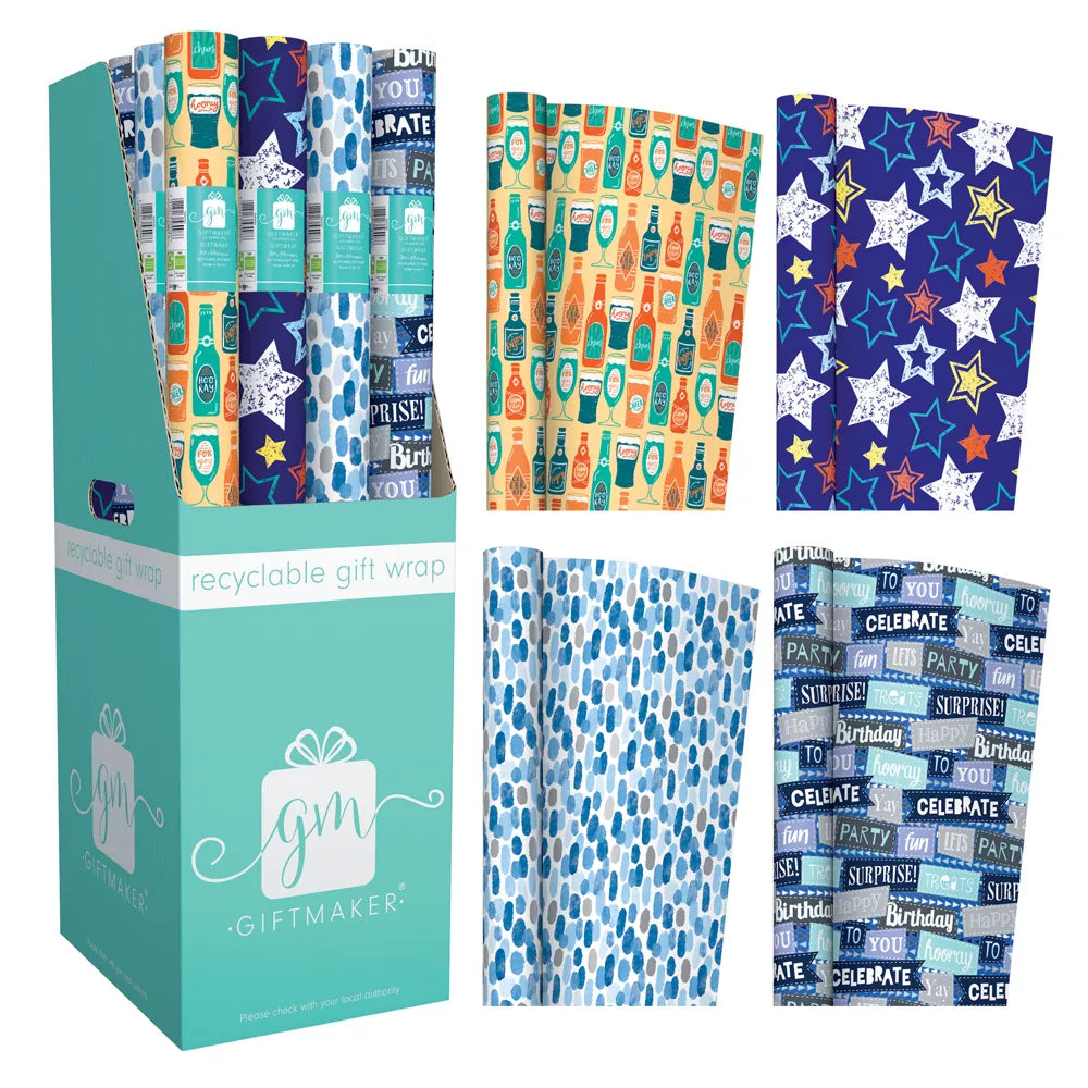 Rollwrap by IG Design Group, 3M rollwraps in a 36-pack, displayed in a close-up image showing colorful paper rolls.