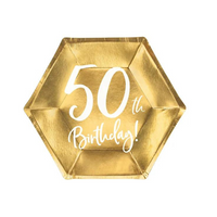 Metallic Gold 50th Birthday Plates 20cm 6pk