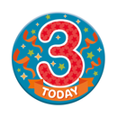 Six small Tiger Feet birthday age badges in vibrant colors, featuring the number 3 for celebrating age milestones.
