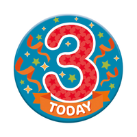 Six small Tiger Feet birthday age badges in vibrant colors, featuring the number 3 for celebrating age milestones.