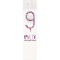 Unique Party Candle Sparkler Number 9 Pink 7