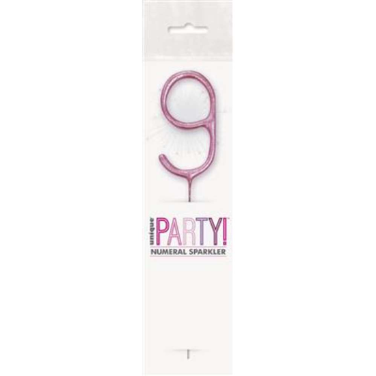 Unique Party Candle Sparkler Number 9 Pink 7