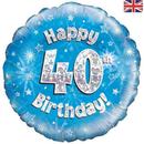 18" 40th Birthday Blue Holographic Foil Balloon