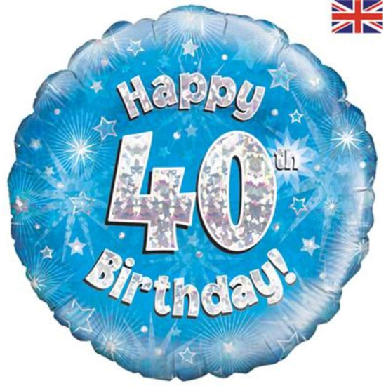 18" 40th Birthday Blue Holographic Foil Balloon