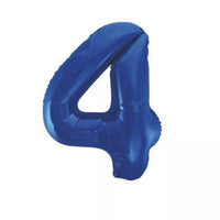 Blue Glitz foil balloon shaped as the number 4, 34 inches tall, from Unique, with shiny metallic finish.