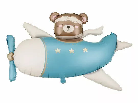 PartyDeco Bear In Airplane Blue 37" Foil Balloon