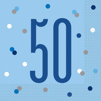 Blue Glitz 50th Birthday Lunch Napkins 16pk