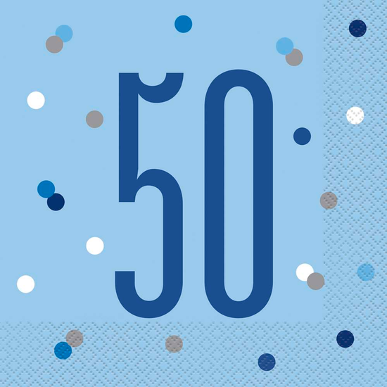 Blue Glitz 50th Birthday Lunch Napkins 16pk