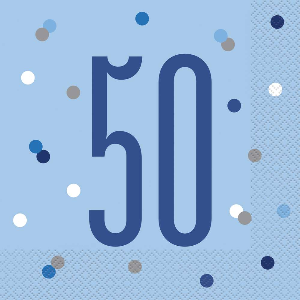 Blue Glitz 50th Birthday Lunch Napkins 16pk