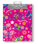 12pk Folded Wrap & Tags Butterflies Pink