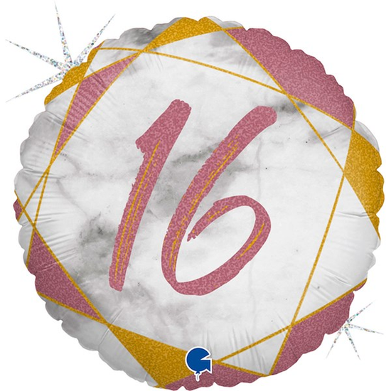 16th Birthday Rose Gold Marble 18" Foil Balloon