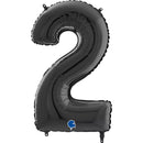 Black Grabo foil balloon shaped as the number 2, measuring 26 inches, designed for celebrations and festive decorations.